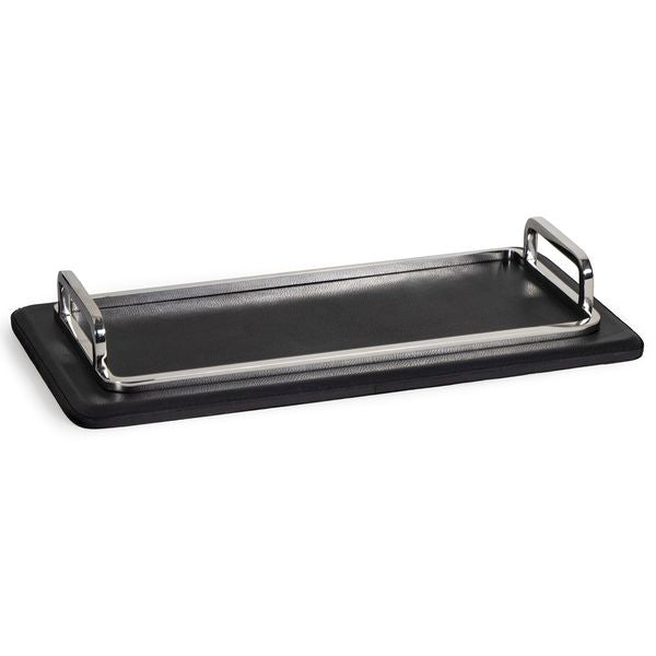Plateau rectangulaire cuir Greyson, Nickel Poli